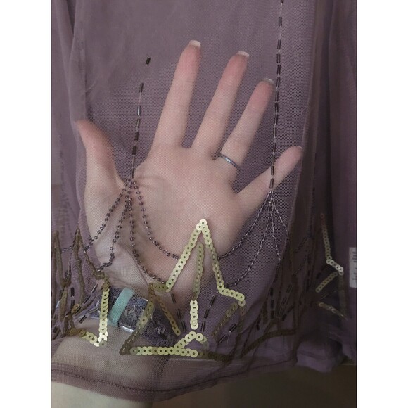 Designer Decree Sheer Boho Sequined Top Shirt Size XL - Picture 4 of 5